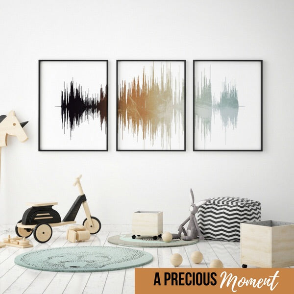 Three Piece Set SoundWave Prints, Framed Nursery Art, Modern Nursery Decor | PAPER/CANVAS