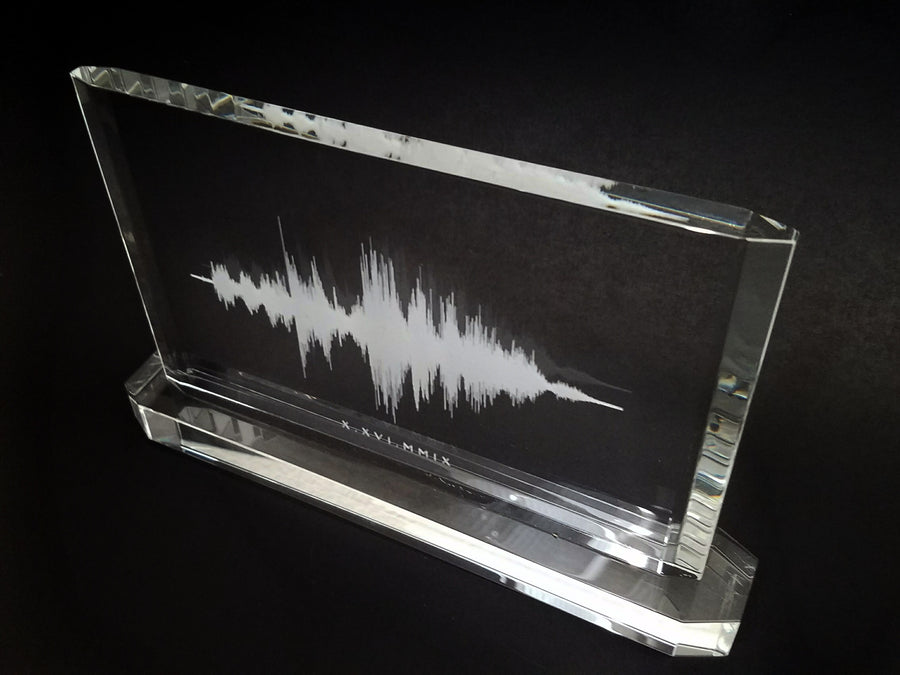 Memorial Crystal Sound Wave Plaque with Crystal Base | CRYSTAL