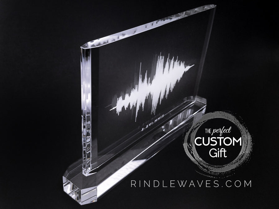 Memorial Crystal Sound Wave Plaque with Crystal Base | CRYSTAL
